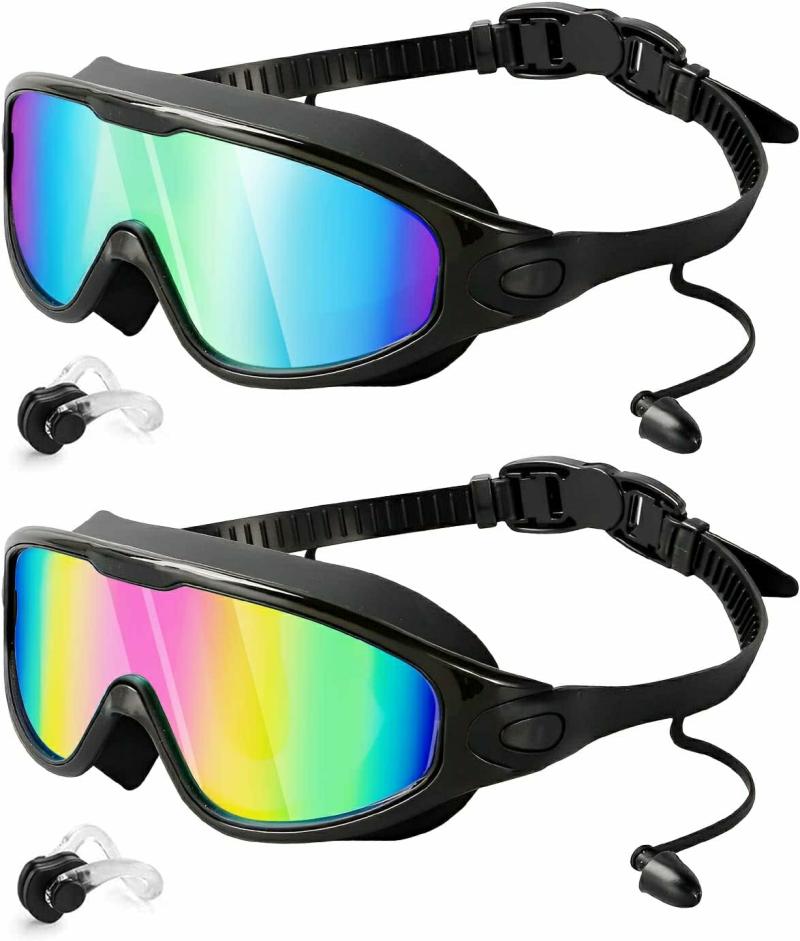 Gafas De Protección  | Gafas De Natación 2 Pack, Gafas De Natación Antiniebla Y Uv De Amplio Campo De Visión Para Adultos, Gafas De Natación Sin Filtraciones Para Hombres Y Jóvenes Gafas De Protección Agua y Rosa Brillante