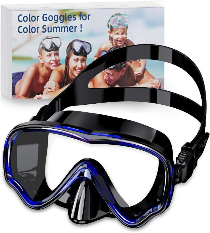 Gafas De Protección  | Gafas De Natación Para Adultos, Máscara De Snorkel De 180° De Ángulo Amplio, Máscara De Buceo De Vidrio Templado Para Adultos, Gafas De Natación A Prueba De Fugas Con Cubierta Nasal, Equipo De Buceo Para Jóvenes, Adolescentes Y Hombres Adultos Para Piscina Y Playa. Gafas De Protección Azul profundo