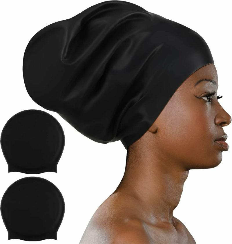 Gorros De Natación  | 2 Piezas De Gorro De Baño Extra Grande Para Trenzas Africanas Y Dreadlocks, Gorro De Silicona Grande Para Cabello Largo, Grueso Y Rizado, Dreadlocks, Trenzas Y Extensiones, Gorro De Baño Para Hombres Gorros De Natación Gorros De Natación