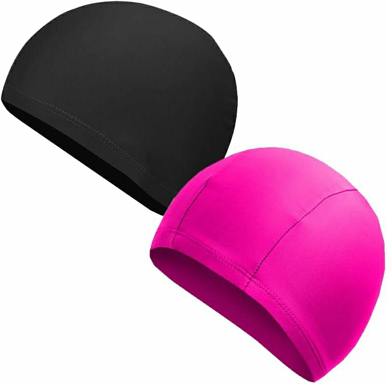 Gorros De Natación  | 2 Piezas Gorras De Baño De Poliéster Unisex Para Cabello Largo, Gorras De Natación De Tela, Gorras De Natación Cómodas Para Hombres, Color Negro Y Rosa Gorros De Natación Gorros De Natación