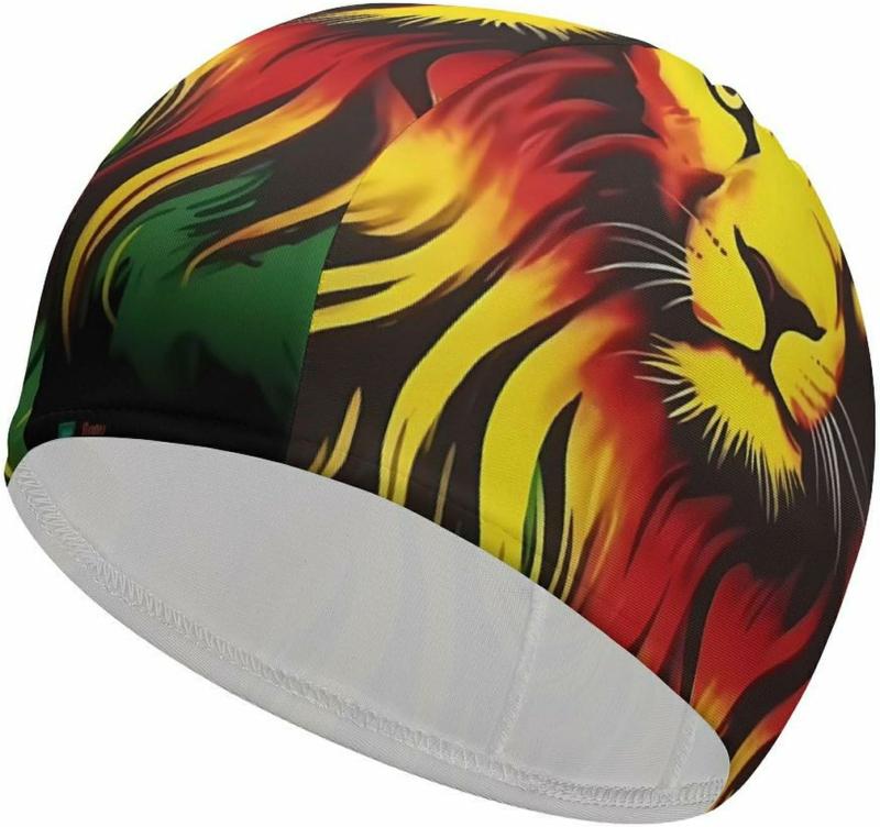 Gorros De Natación  | Gorro De Baño Impreso Jamaica Lion Rasta De Alta Elasticidad, Gorras De Natación Que Se Ajustan A Cabello Largo Y Corto Para Adultos, Estilo Gorros De Natación Gorros De Natación