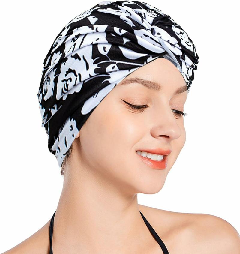 Gorros De Natación  | Gorro De Baño Para Mujeres, Damas Y Niñas – Gorro De Natación Para Cabello Largo Y Corto – Sombreros De Turbante Con Pliegues Y Nudos – Gorro De Natación No Impermeable Gorros De Natación Gorros De Natación