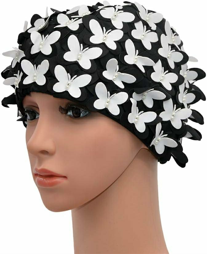 Gorros De Natación  | Gorro De Baño Vintage Floral Pétalo Estilo Retro Para Natación Gorros De Natación blanco