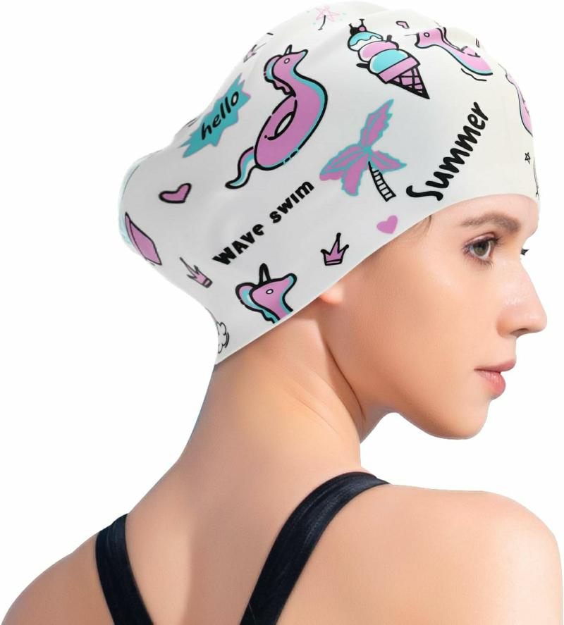 Gorros De Natación  | Gorro De Natación Para Cabello Largo, Gorro De Silicona Para Adultos Y Niños, Gorro Grande Para Cabello Largo Para Hombres Y Mantén Tu Cabello Seco Gorros De Natación dibujo animado blanco