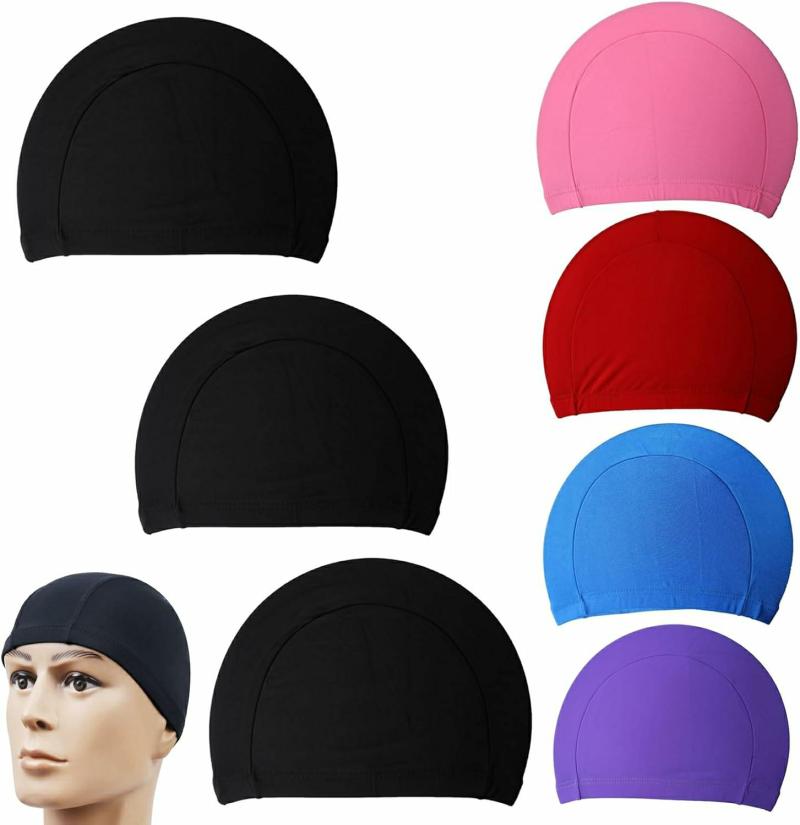 Gorros De Natación  | Pack De 7 Gorras De Baño De Tela Transpirables, Gorras De Natación Cómodas, Sombreros Ultra Finos Y Elásticos Para Hombres, Adultos, Niños Mayores, Niñas, Niños Jóvenes Y Familias, Cabello Largo Y Corto, Entrenamiento Deportivo. Gorros De Natación Gorros De Natación