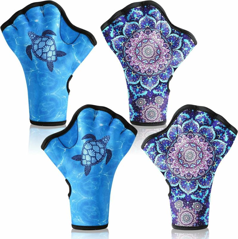 Guantes Acuáticos  | 2 Pares De Guantes De Natación Guantes De Entrenamiento Acuático Con Dedos Webados Paddles De Fitness Para Natación En Carreras Guantes Acuáticos De Mandala De Tortuga Resistencia Al Agua Para Hombres Buceo Guantes Acuáticos Guantes Acuáticos