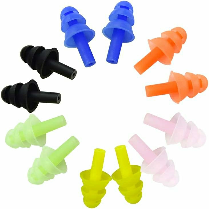 Tapones Para Los Oídos  | 6 Pares De Tapones De Oído De Silicona Reutilizables, Suaves Y Flexibles Para Natación, Aprendizaje, Protección Auditiva, Conciertos, Aviones, Tiro, Etc. Tapones Para Los Oídos Negro, Azul, Naranja, Rosa, Amarillo, Verde claro