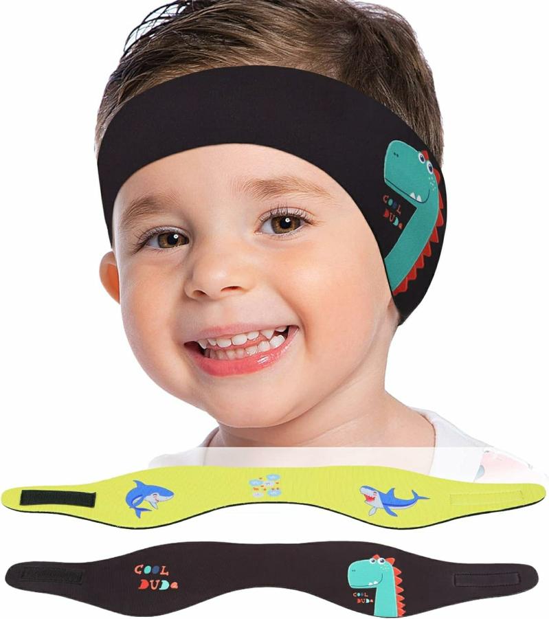 Tapones Para Los Oídos  | Diadema De Natación Para Niños, 2 Piezas Diadema De Natación De Dibujos Animados Linda, Banda Para Oídos Para Niños, Mantiene El Agua Fuera, Banda De Protección Impermeable Para Oídos Para Baño Y Natación, Banda Para Oídos Para Niños De 4 A 17 Años, Tamaño M, Negro + Amarillo Tapones Para Los Oídos Negro