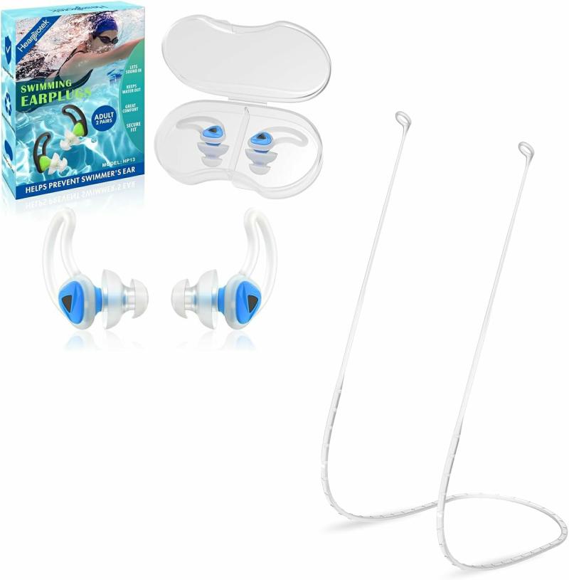 Tapones Para Los Oídos  | Hearprotek [2 Pares] Tapones Para Nadadores, Tapones Para Los Oídos A Medida Para Adultos, Cordón Para Tapones, Tapones De Silicona Flexibles Y Duraderos Con Cordón De Conexión. Tapones Para Los Oídos Tapones Para Los Oídos