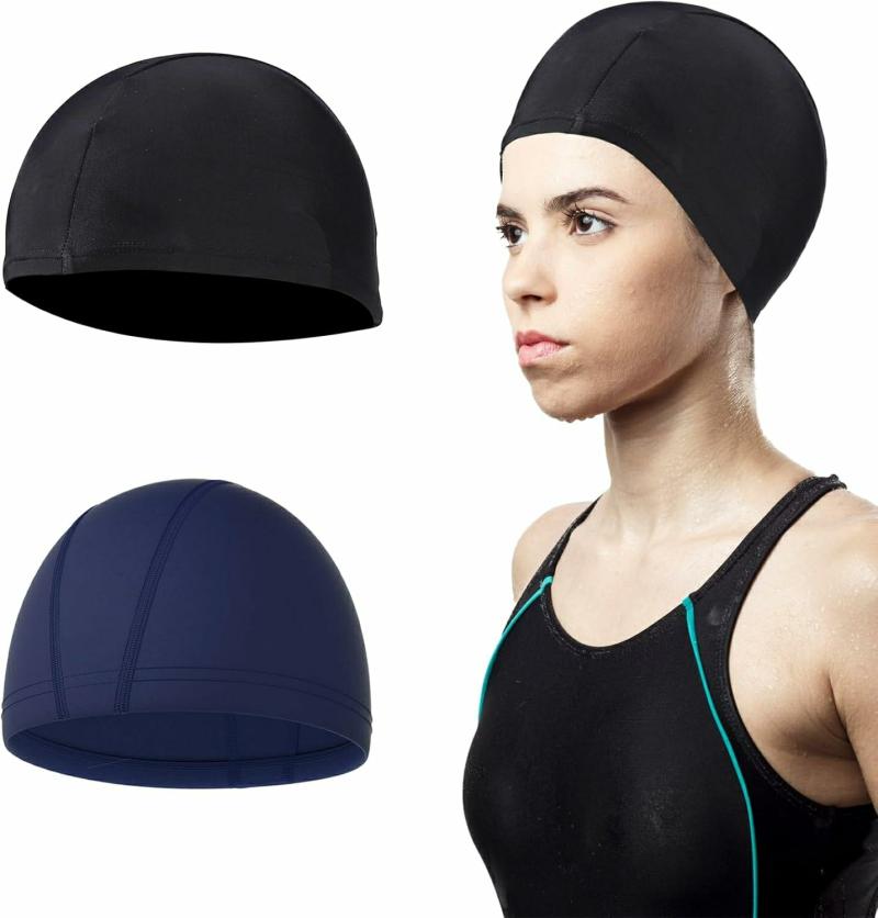 Gorros De Natación  | 2 Piezas De Gorro De Natación Para Hombres, Gorras De Natación De Spandex De Alta Elasticidad Que Protegen El Cabello De Manchas, Gorro De Baño De Nylon No Ajustado Y Cómodo, Transpirable Para Adultos En Natación. Gorros De Natación Gorros De Natación